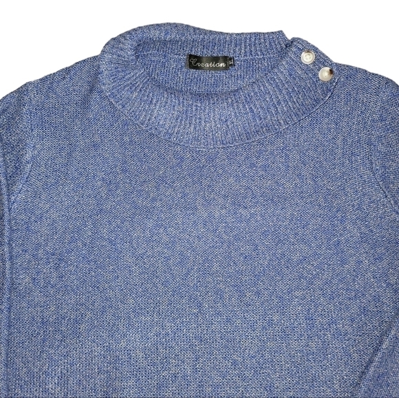 Creation size XL blue knit sweater. Long length cowl neck NWOT - Picture 2 of 6